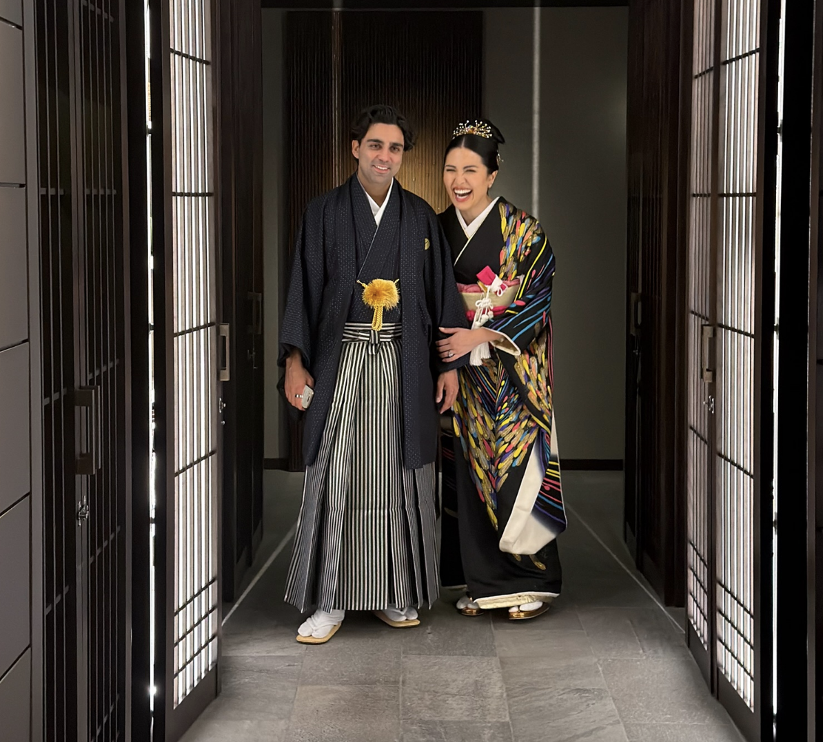 Juri and Eamon in traditional Japanese wedding attire